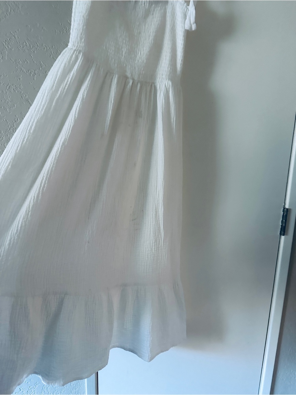 Lush Maxi Dress- XS- White Smocked with Lining and tie straps